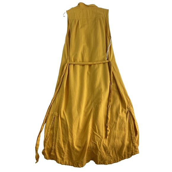 Free People Midi Wrap Dress Women Sz M Yellow Linen Cotton Blend Coastal - Picture 3 of 9